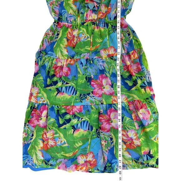 Lauren Ralph Lauren Black Label Georgette Tiered Dress Tropical Size 6 Petite - Picture 7 of 9